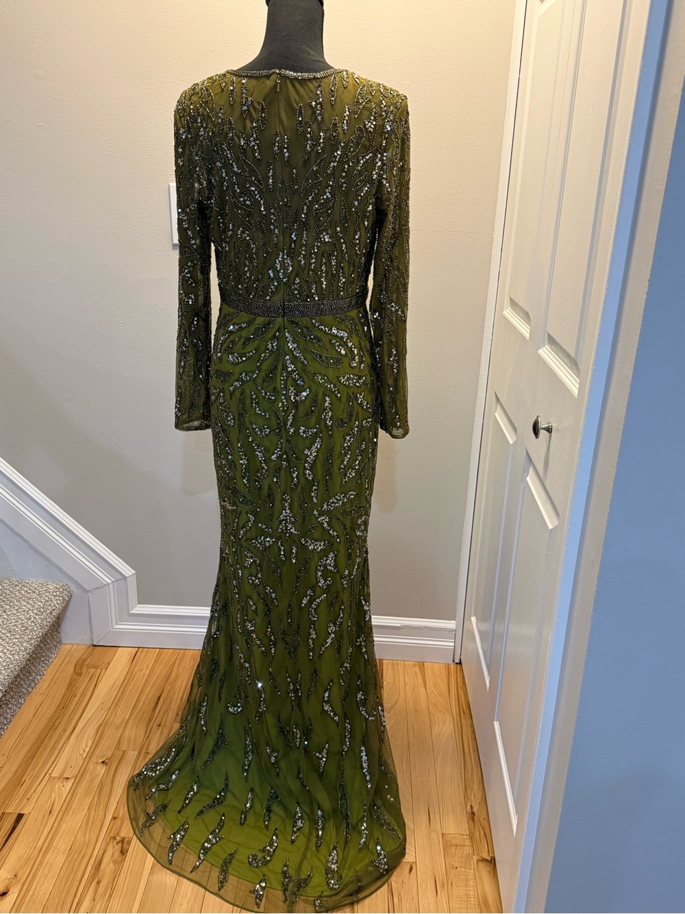 Mac Duggal Olive Green illusion sequins Evening Gown - Picture 8 of 12